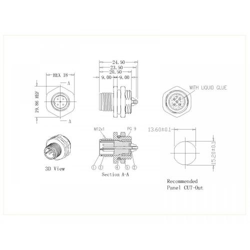 Männlicher Lock zurück PG9 D-Code-Löttyp