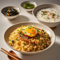 Arroz frito de molho de soja congelado no café da manhã