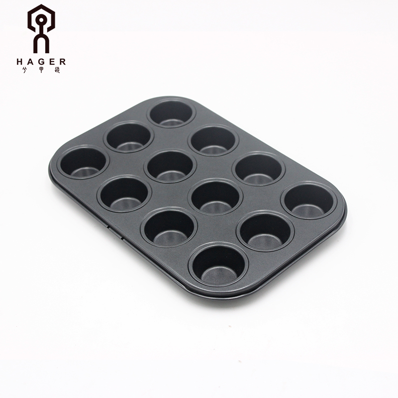 12 tazas de acero al carbono antiadherente para muffins, negro