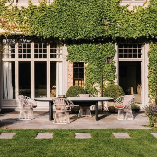 Black Aluminum Rope Hotel Garden Patio Dining Set with Artificial Stone Table
