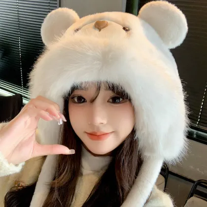 Wholesale Plush Bear Ear Hat - Warm Ear Protector Head Cap