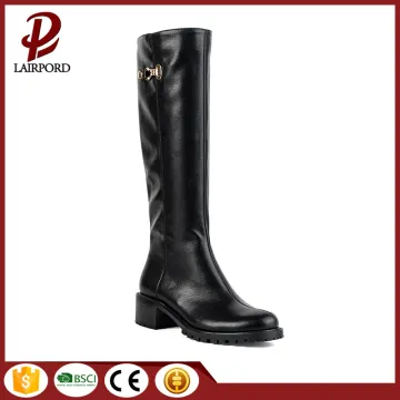 black genuine leather elegant women long boots