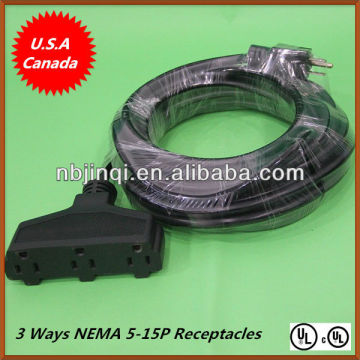 North American 3 prong 3 way NEMA 5-15R receptacle strip for power cords(UL/cUL approval)