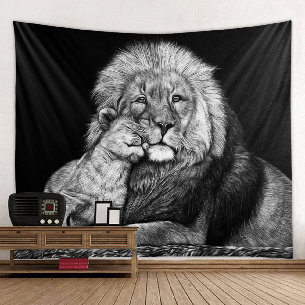 Animal lion tapestry entrance hall lion mother and child decoration background wall decoration hanging cloth curtain wall coveri