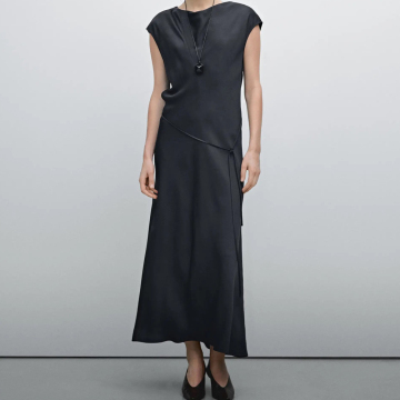 Women's simple, elegant, high-end satin medium length dress