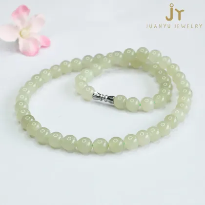 High-Quality Hetian Jade Beads Necklace: Natural Stone Green Jade Necklace for Women in Simple Style