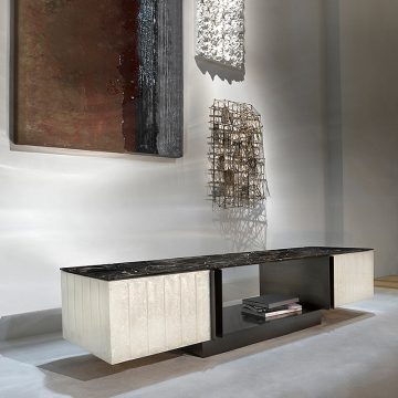 Natural Marble TV Stand Cabinets with Stainless Steel Base