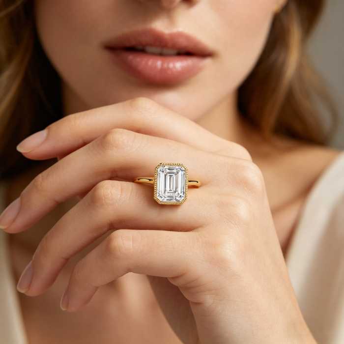 18k dilaw na gintong Emerald cut Lab diamond Solitaire
