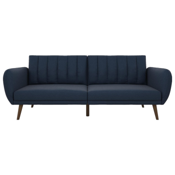 Tufted Linen Upholstered Sofa Futon with Ribbed Design, Cushioned Back and Wooden Legs - Multi-Function Sofa Bed
