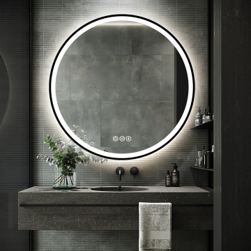 Backlit bingkai hitam moden Defogging Bluetooth LED Bath Mirror