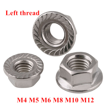 20/5pcs DIN6923 M4 M5 M6 M8 M10 M12 left thread Flange Hex Nut 304 Stainless Steel non-slip lock nut antiskid nut