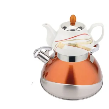 Ceramic Whistling Tea Kettle with Two-Tier Stainless Steel 304/201 Capsule Bottom Pot