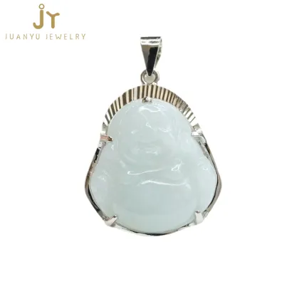 Wholesale Natural Burma Jade S925 Silver Pendant Buddha Necklaces Carved from Jadeite