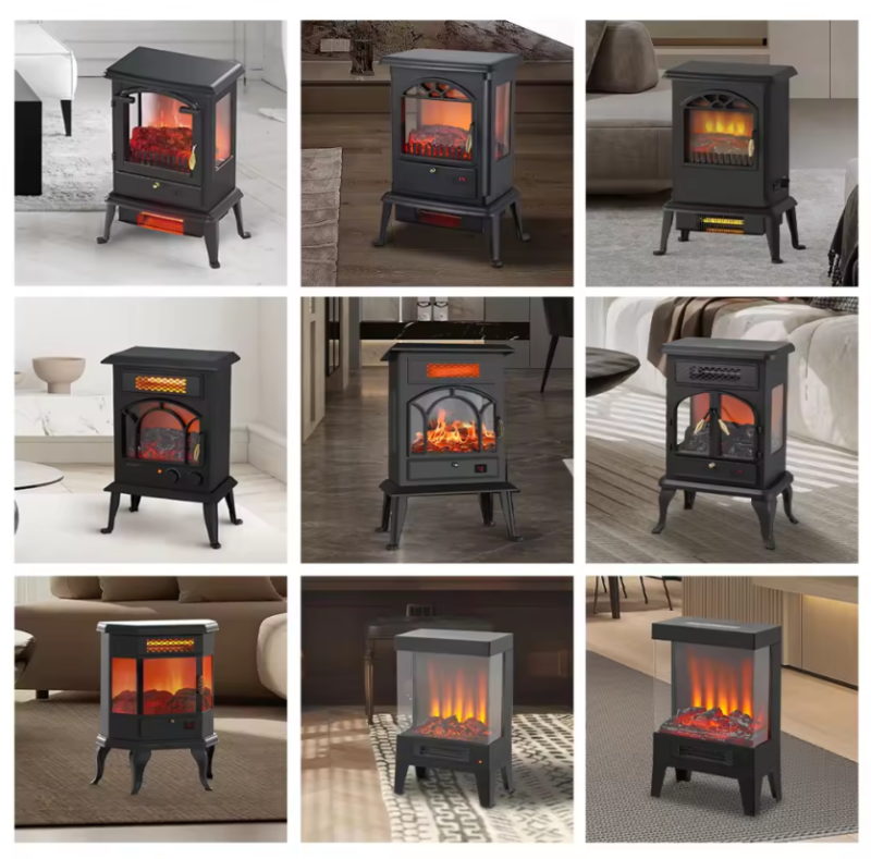 Electric Fireplace Stove Heater with Fire Flame Effect Adjustable Thermostat Freestanding Portable Electric Fireplace Stove