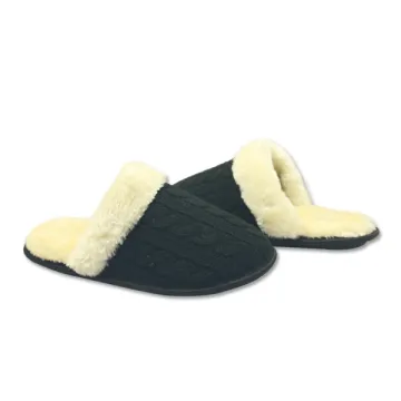 best black warm fuzzy slipper shoes for womens