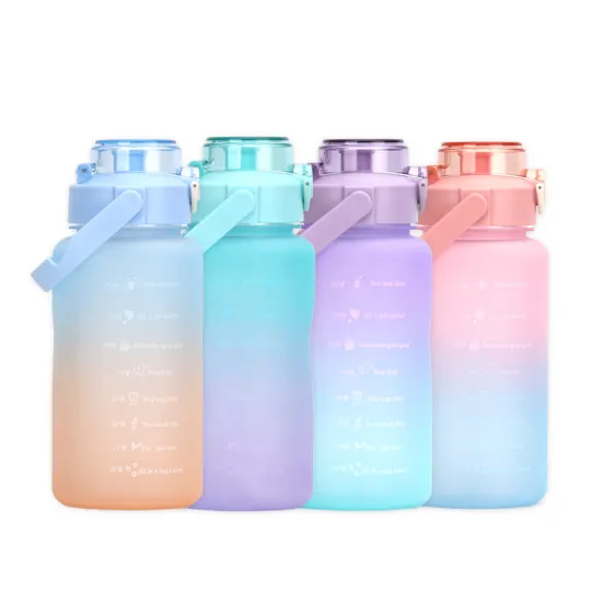 Cute Gradient Color Tritan Water Bottles with Handles - BPA-Free, Motivational for Gym, Fitness, and Sports - 1.5L & 2L Capacity, Modern Design for Adults - Set of 2