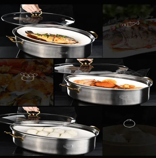 Stainless Steel Fish Pan Water Proof Oval Steamer