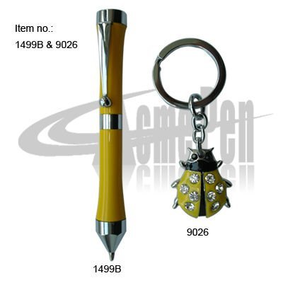 Mini ball pen set ornament with novelty key ring