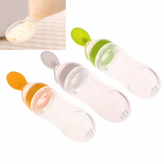 YAS Infant Baby Kids Silicone Feeding With Spoon Feeder Food Rice Cereal Bottle New