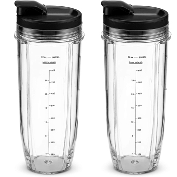 Blender Accessories Bundle: 2-Pack 32-Ounce Cups with Sip N Seal Lids, Compatible with Ninja Auto-iQ 1000W & Duo Blenders