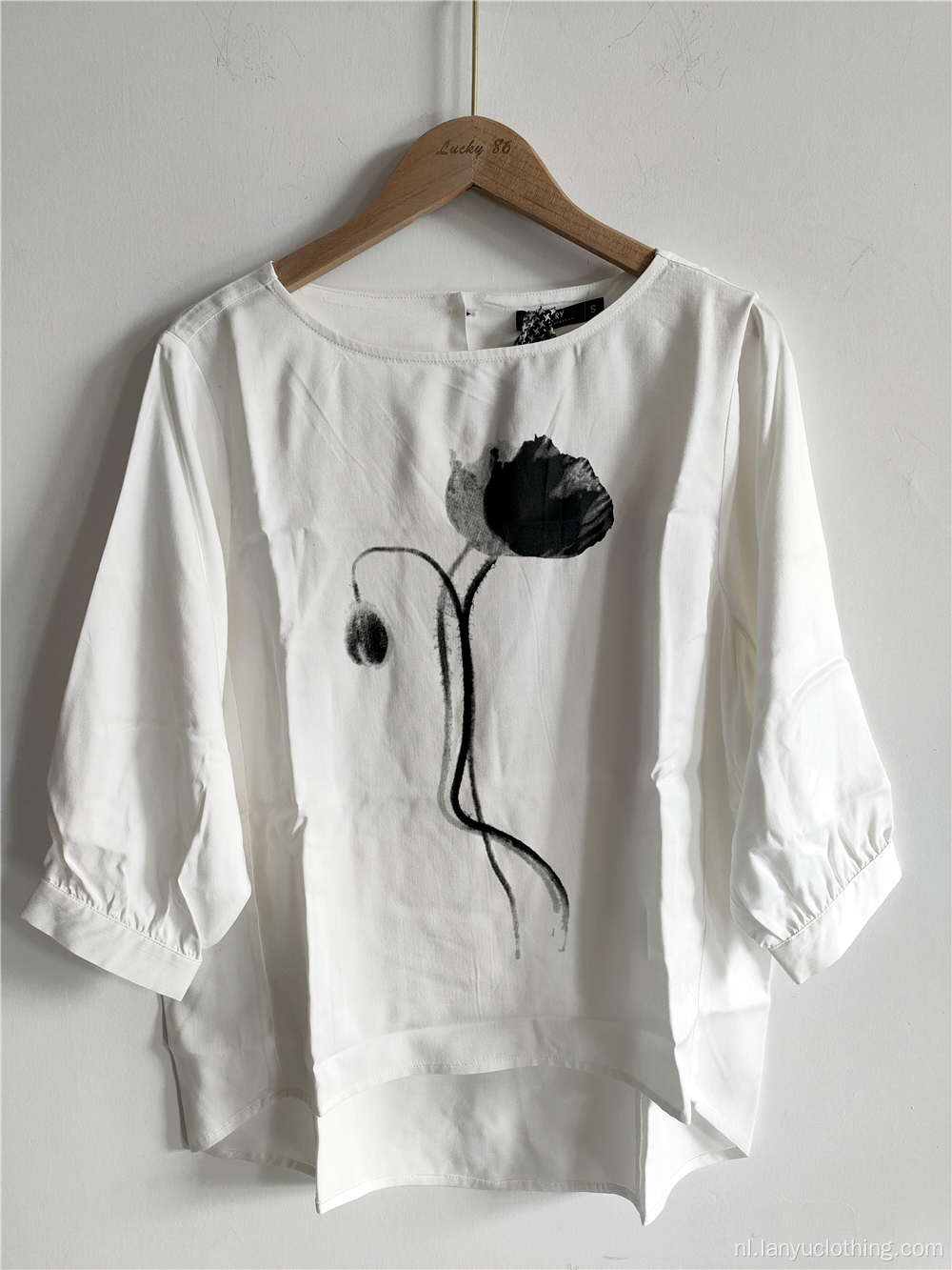 Blouse met Lotus-patroon voor dames met ronde kraag