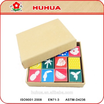 gift wooden stamp set,kraft box packing, mini stamps with cute patterns