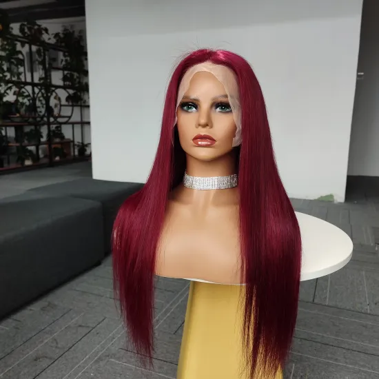 Brazilian Glueless Straight 28 30 Inch 40 Inch 1B/Red Color Human Hair Lace Front Red Wig For Black Women