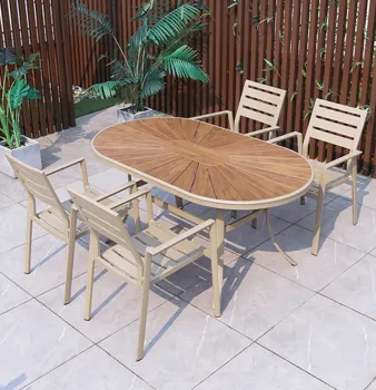 Modern Waterproof Garden Table and Chair Set - Aluminum Teakwood Patio Dining Sets