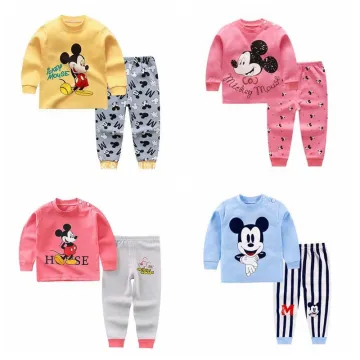 Autumn New Kids Pajamas Sets Baby Boys Girls Cotton Long Sleeved Tshirt+pant 2-piece Set Disney Mickey Children's Clothing Sets