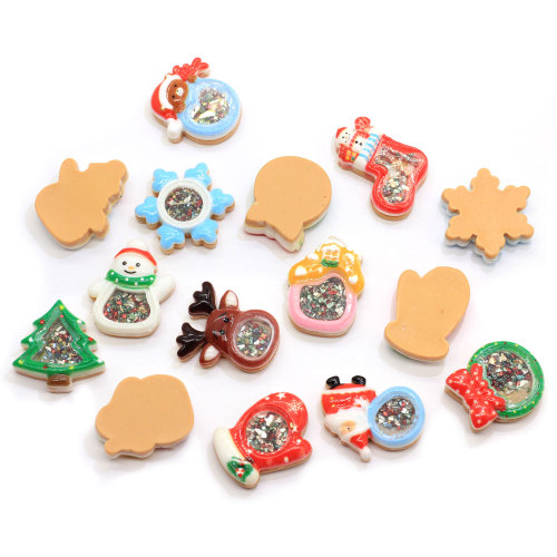 Glitter Christmas Charms Resin Craft Xmas Snow Deer Tree DIY Art Deco Kawaii Babbo Natale Collana con ciondolo Gioielli Ornament Store