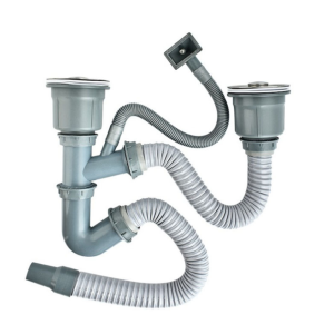 オーバーフローパイプ付きダブルヘッドステンレス鋼キッチンシンクボウルサイフォン排水管