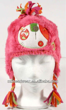 Girl plush animal patch earflap hat/toque