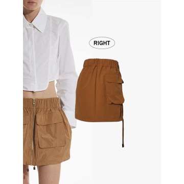 Women's Casual Ruched Waistband Draw Cord Cargo Skirt