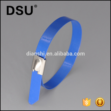 Blue Color PVC Coated Stainless Steel Exhaust Wrap Coated Locking Cable Zip Ties