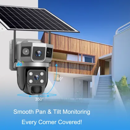 4MP 4G Solar Security Camera: AOV 24 Hours PTZ Dual Lens Outdoor Camera