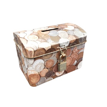 House Coin Pattern Metal Piggy Bank with Lock