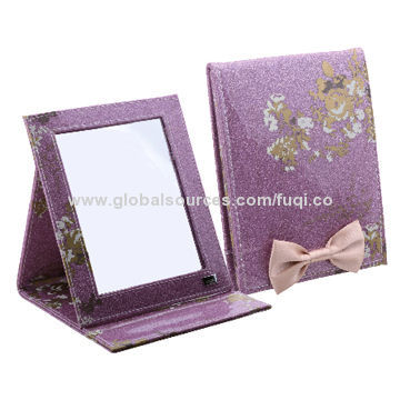 Stand-Mirror with Flower Printing,Fold Mirror,PU Mirror,Pocket mirror