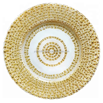 Yunzhifan Irregular 33 cm Lace Glass Tray - Western Dinner Plate with White Gold Rim