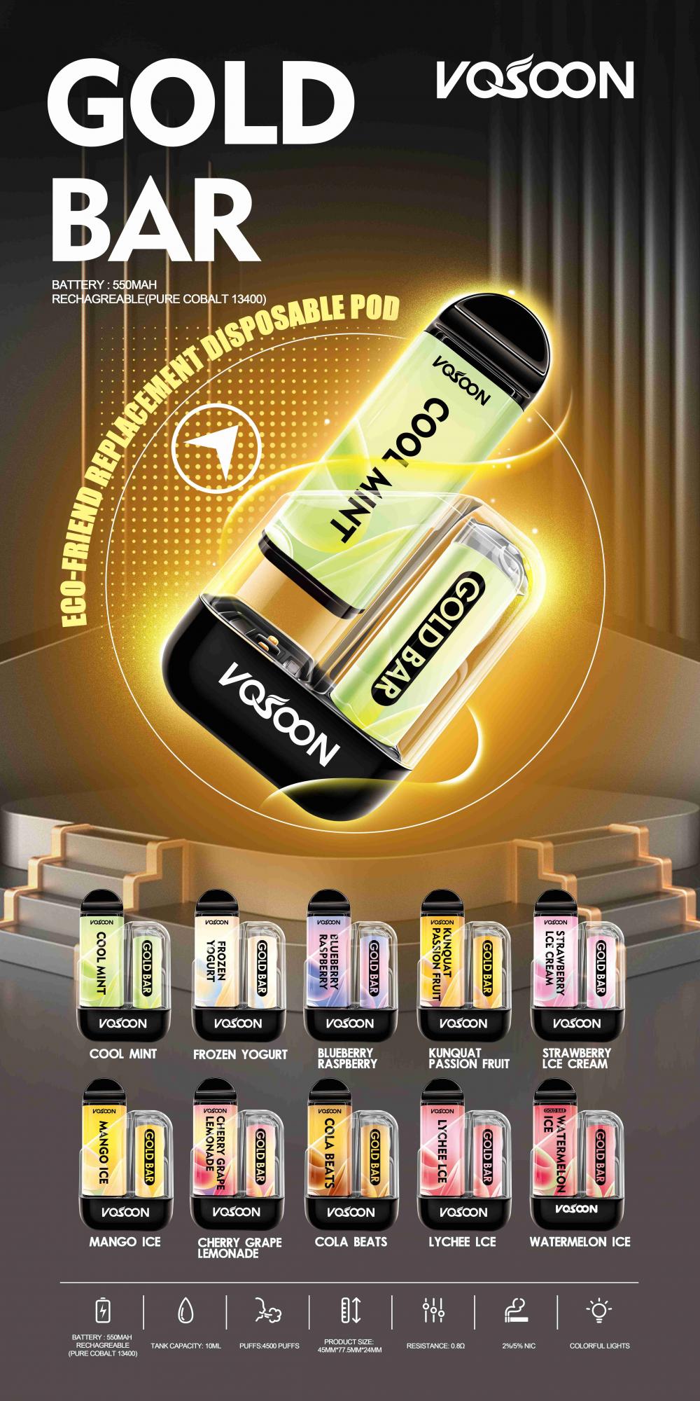 Vosoon Gold Bar 4500puffs одноразовый POD