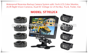 Car Reverse camera with Quad Monitor and 4 Cameras/car rearview system for Bus, Truck, Trailer, Van