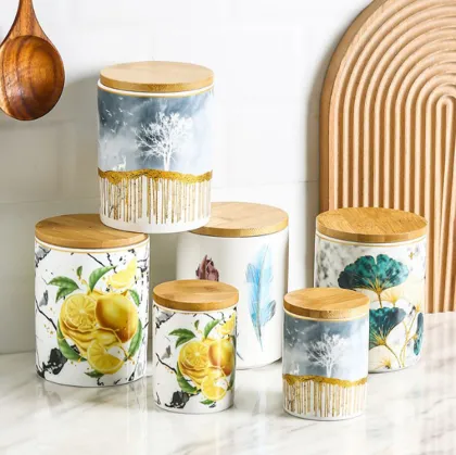 Ceramic Sealed Jar with Wood Cover for Dried Fruit Storage