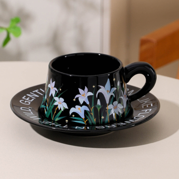 Korean Retro Flower Hand-Pinched Ceramic Coffee Mug and Saucer Set