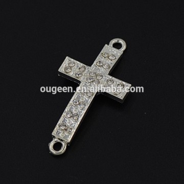 hot sell gold and silver cross crystal rhinestone metal cross connector for DIY bracelet with cross