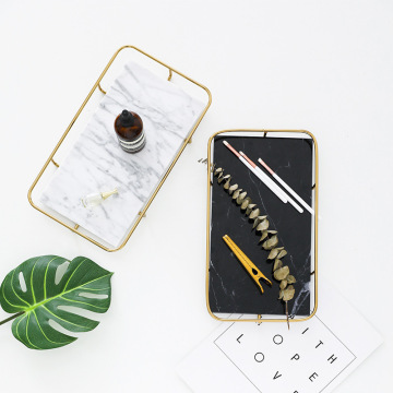 Luxury White Black Marble Serving Tray with Gold Handles - Bathroom Accessory