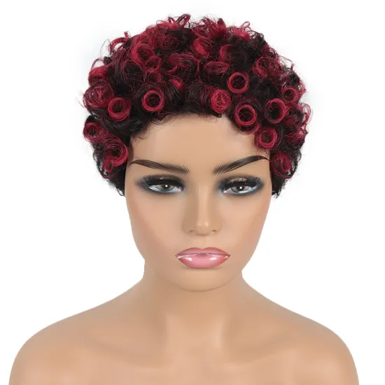 Short afro curly human hair wigs machine made fluffy kinky curly Bob wigs for black women