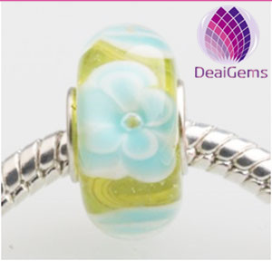 Handmade murano type yellow color big hole glass beads