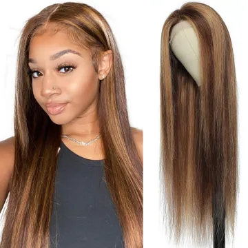 Piano 30 Inch Long Straight Brown 4x4, 13X4 Transparent Lace Highlighted Human Hair Wigs 10a Highlight Body Wave Hair Full Wig