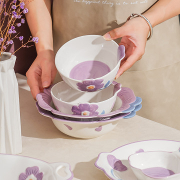 Ceramic Irregular Baking Bowl with Embossed Flower Design