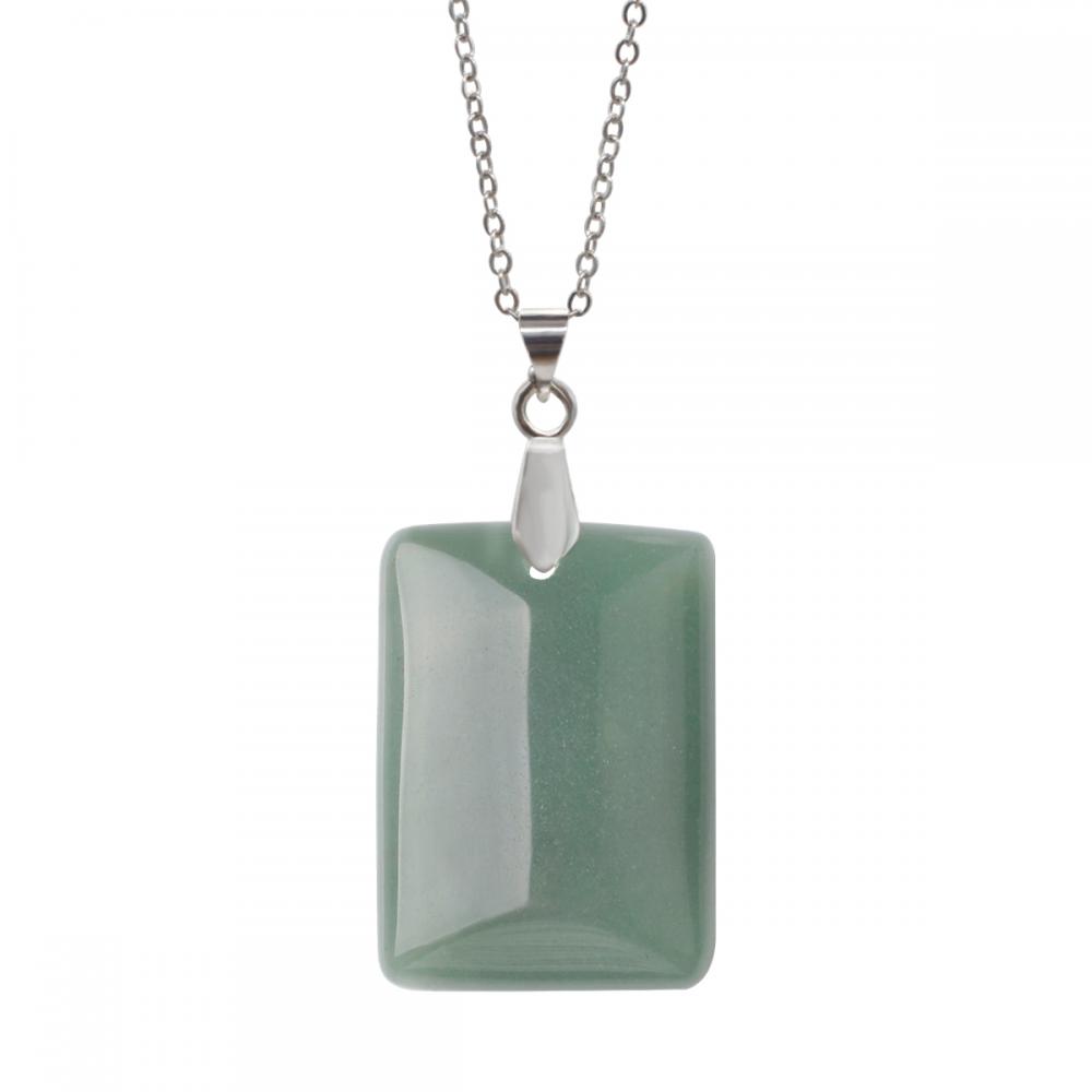 Collier pendentif avec pierre précieuse verte naturelle Aventurine Rectangle avec chaîne en argent 45CM