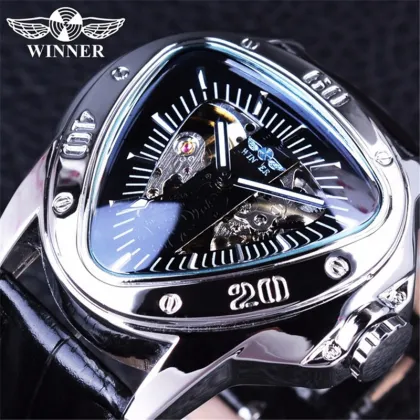 SLZg65 Steampunk Fashion Triangle Golden Skeleton Movement Men's Automatic Mechanical Watch: Top Brand Luxury Winner